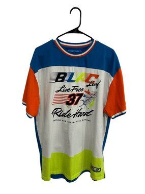 Blac Leaf 2XL Mens Colorblock Graphic Tee Live Free Ride Hard Retro Grungecore